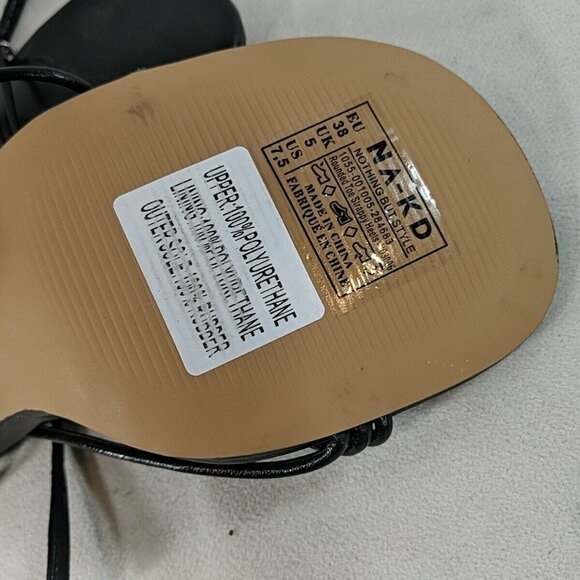 NA-KD Nothing But Style Round Toe Strappy Heel 7.5 US 38 Black Faux Leather 3" - Picture 7 of 10